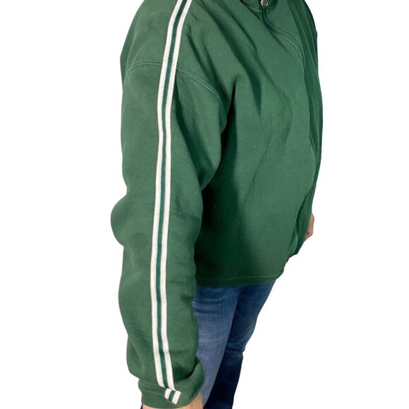 Vintage Russell Athletic Womens Green sleeve stripes Full-Zip short sweatshirt L - Picture 3 of 11